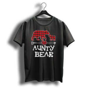 Aunty Bear Red Plaid Christmas Bear Silhouettes With Heart Arrow T Shirt