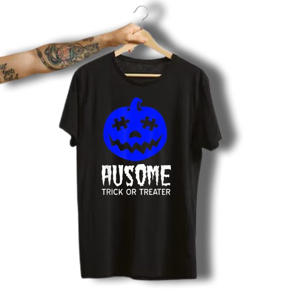 Ausome Trick Or Treater Halloween Autism Awareness Blue Pumpkin T Shirt t shirt 1