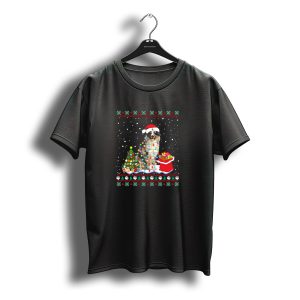 Australian Shepherd Christmas Lights And Santa Hat In Snowy Holiday Scene T-Shirt