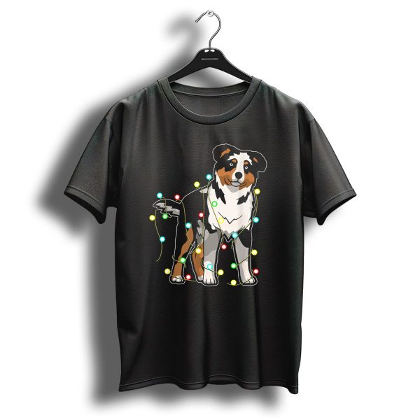 Australian Shepherd Wrapped In Christmas Lights T Shirt 1 t shirt 1