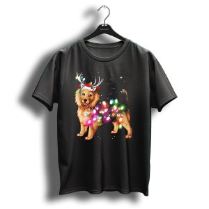 Australian Terrier With Christmas Lights And Reindeer Antlers T Shirt