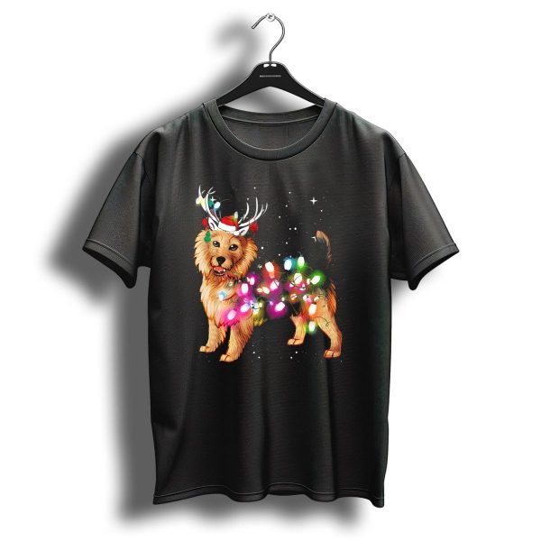 Australian Terrier With Christmas Lights And Reindeer Antlers T Shirt 1 t shirt 1