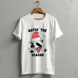 Autis The Season Santa Raccoon Christmas Holiday Festive T Shirt 1