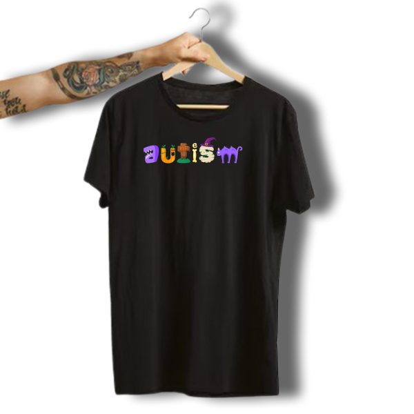 Autism Awareness Halloween Pumpkin Cat Witch Tombstone Bone T Shirt t shirt 1