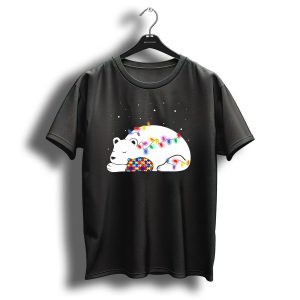 Autism Awareness Mama Bear Christmas Lights Puzzle T Shirt 1