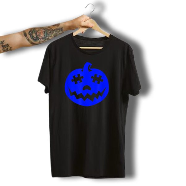 Autism Awareness Puzzle Piece Blue Pumpkin Halloween T Shirt t shirt 1