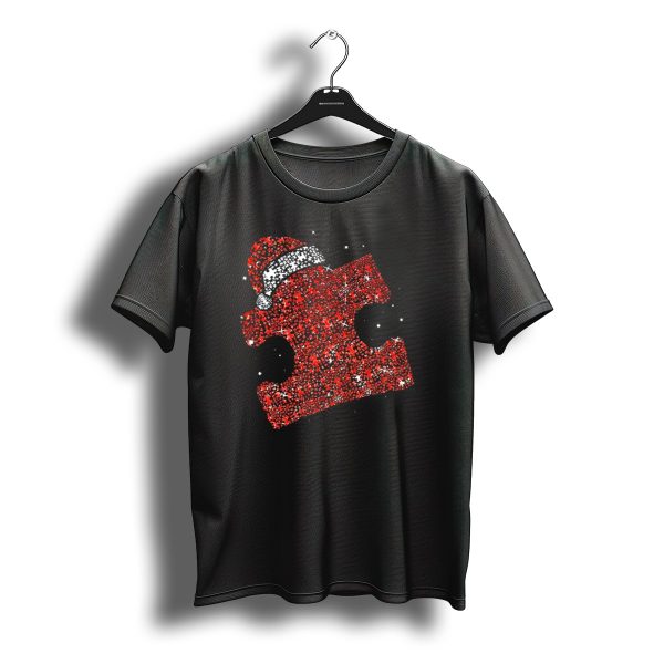 Autism Awareness Xmas Christmas Puzzle Piece With Santa Hat T Shirt t shirt 1