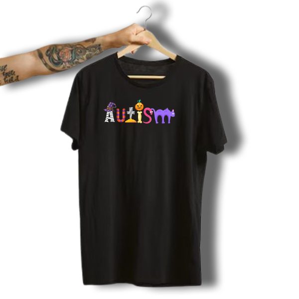 Autism Halloween Witch Hat Pumpkin Grave Cat Awareness T Shirt t shirt 1