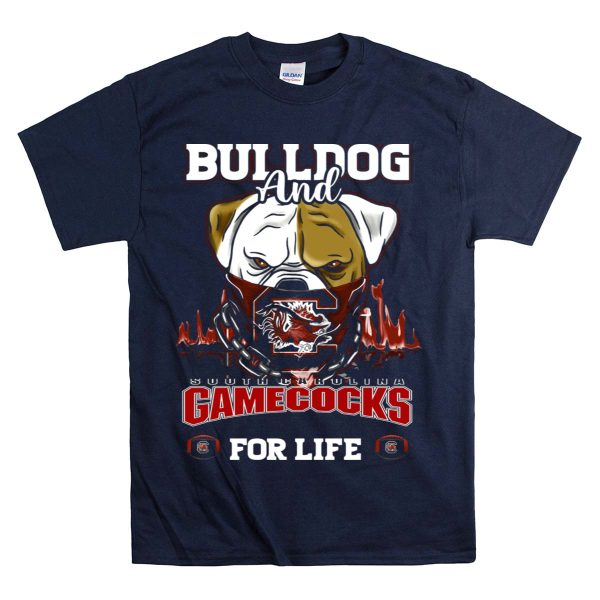 BULLDOG AND SOUTH CAROLINA GAMECOCKS FOR LIFE T Shirt 1 Navy