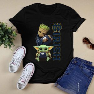Baby Groot And Baby Yoda Hug Ball Notre Dame Fighting Irish Shirt