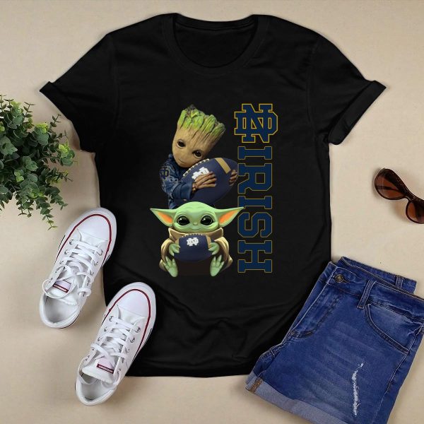 Baby Groot And Baby Yoda Hug Ball Notre Dame Fighting Irish shirt Black 1