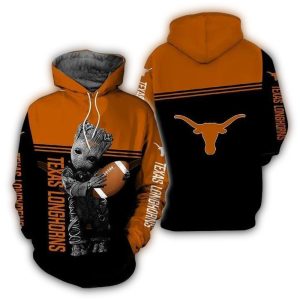 Baby Groot Hug Ball Texas Longhorns All Over Print Hoodie