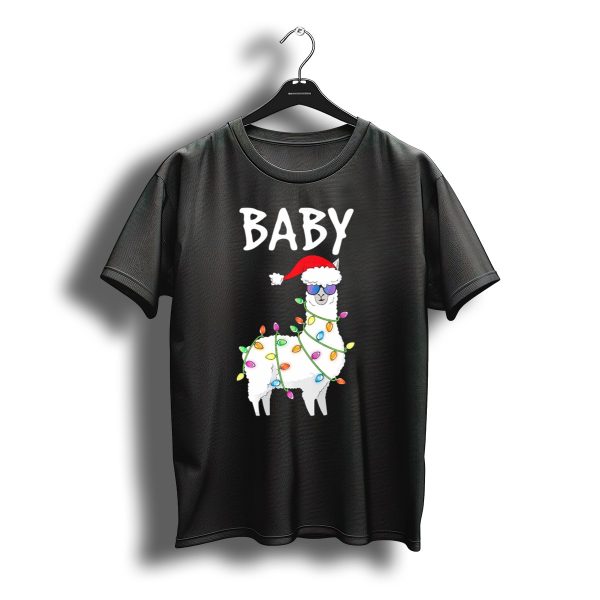 Baby Llama Alpaca Santa Lights Christmas Family Mat T Shirt t shirt 1