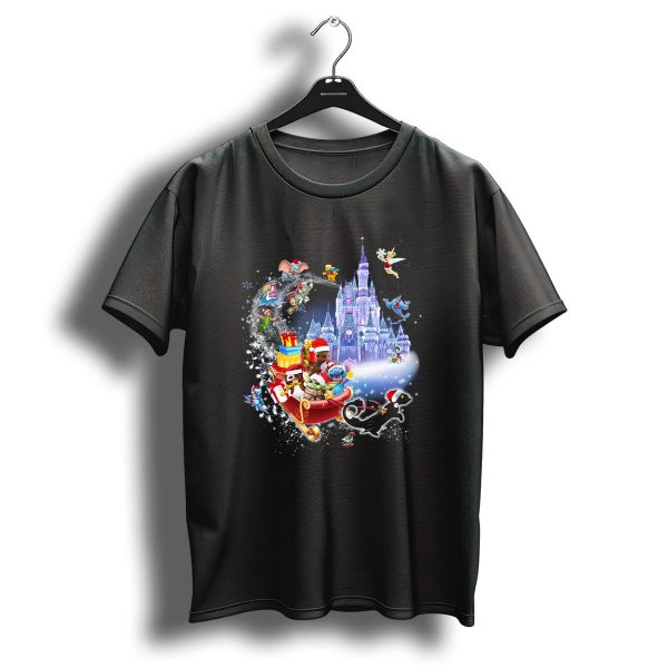 Baby Yoda Christmas Disney Castle Santa Sleigh Tinker Bell Stitch Dumbo Gifts T Shirt 1 t shirt 1