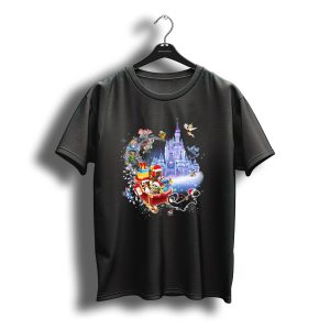 Baby Yoda Christmas Disney Castle Santa Sleigh Tinker Bell Stitch Dumbo Gifts T-Shirt