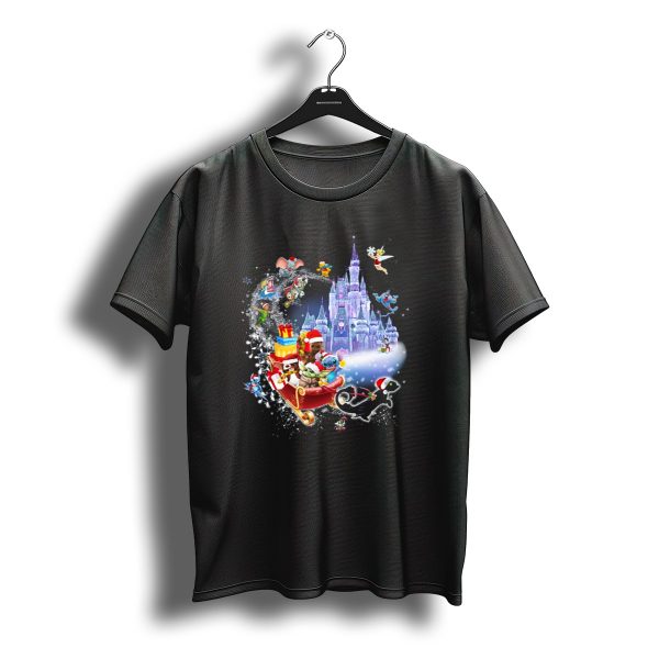 Baby Yoda Christmas Disney Castle Santa Sleigh Tinker Bell Stitch Dumbo Gifts T Shirt t shirt 1
