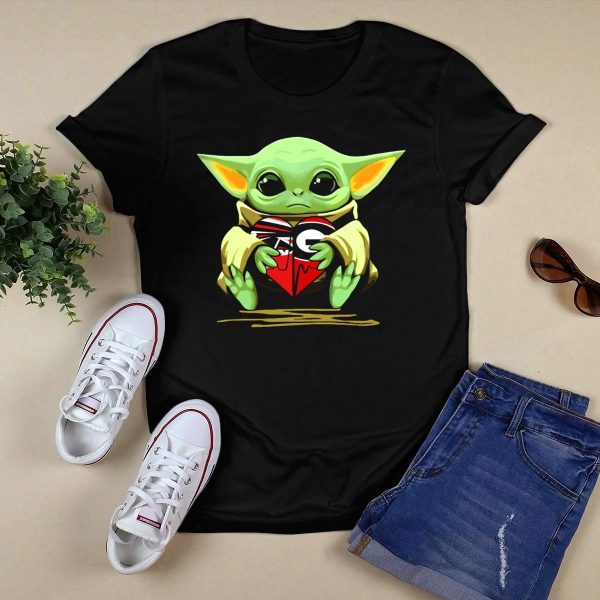 Baby Yoda Heart Atlanta Falcons Georgia Bulldogs T Shirt 1