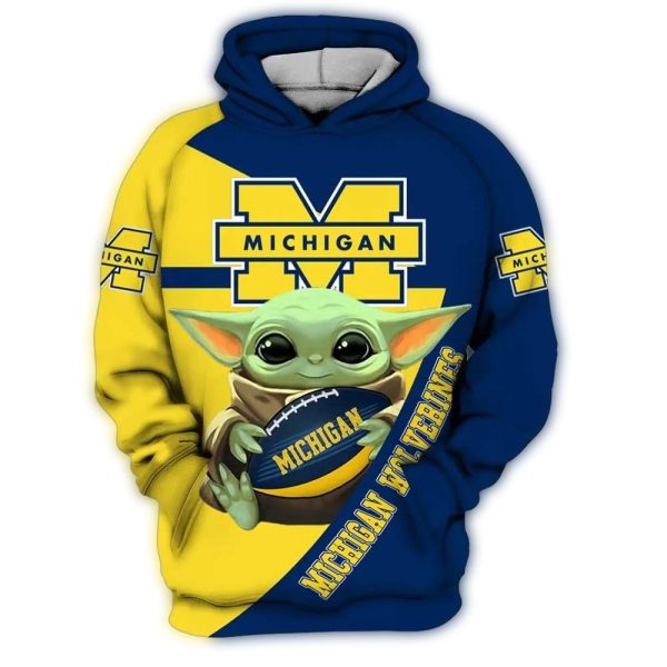 Baby Yoda Hug Ball Michigan Wolverines AOP Hoodie 1