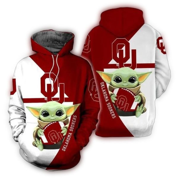 Baby Yoda Hug Ball Oklahoma Sooners AOP Hoodie 1