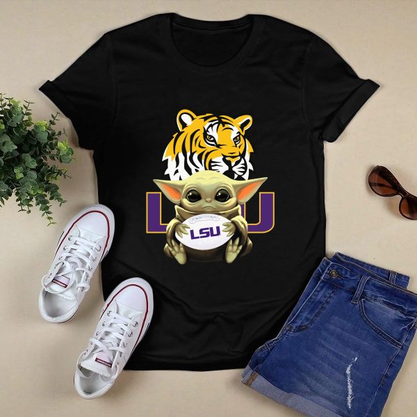 Baby Yoda Hug Lsu Tigers ball shirt Black 1