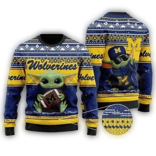 Baby Yoda Michigan Wolverines Football Ugly Sweater 1