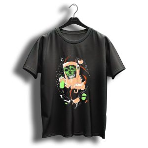 Bad Magic Christmas 2024 Neon Skeleton Santa Holding Green Bottle T Shirt 1
