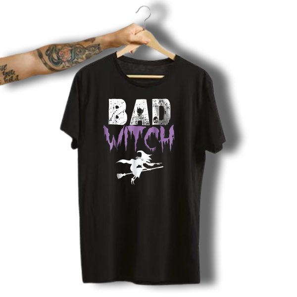 Bad Witch Flying Broomstick Silhouette Spooky Halloween T Shirt 1 t shirt 1