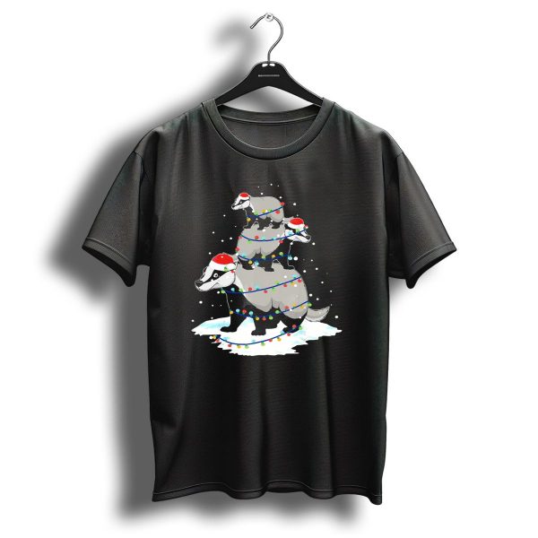 Badger Santa Christmas Lights Snow Holiday Trio T Shirt 1 t shirt 1