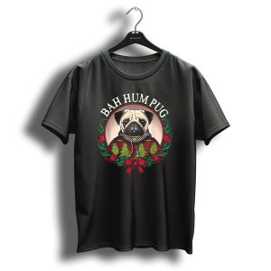Bah Hum Pug Christmas Pun With Pug In Festive Wreath T Shirt
