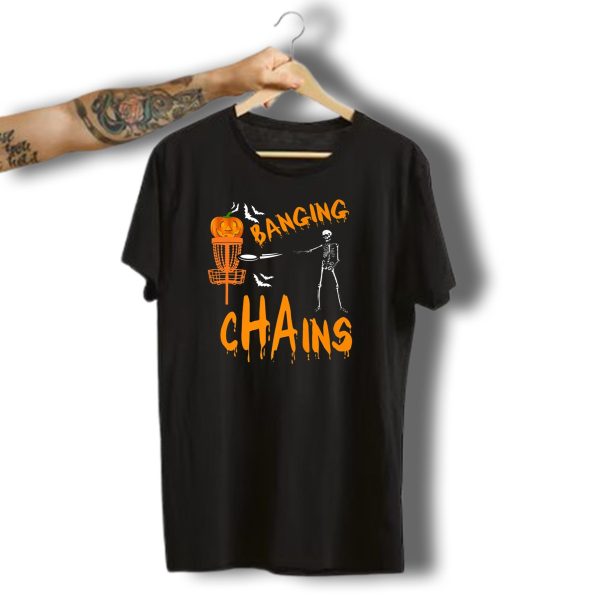 Banging Chains Halloween Skeleton Disc Golf Pumpkin T Shirt t shirt 1