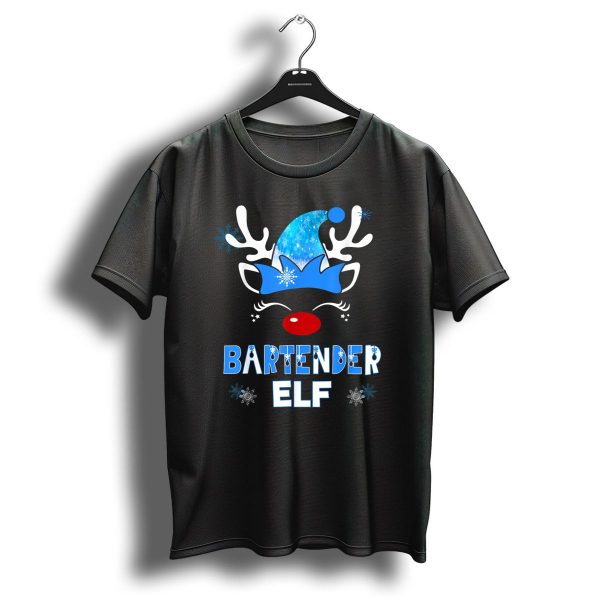 Bartender Elf Christmas Costume Blue Holiday Snowflakes T Shirt 1 t shirt 1