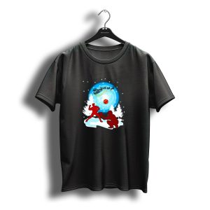 Baseball Playing Pitcher Santa Sleigh Christmas Day Snow Moon T-Shirt