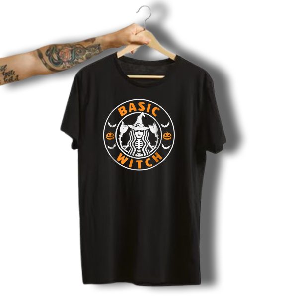 Basic Witch Halloween Skeleton Witch Hat Pumpkins And Bats T Shirt t shirt 1