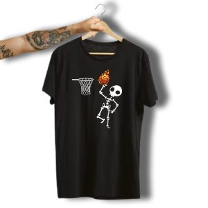 Basketball Skeleton Halloween Skull Dunking Flaming Ball T-Shirt