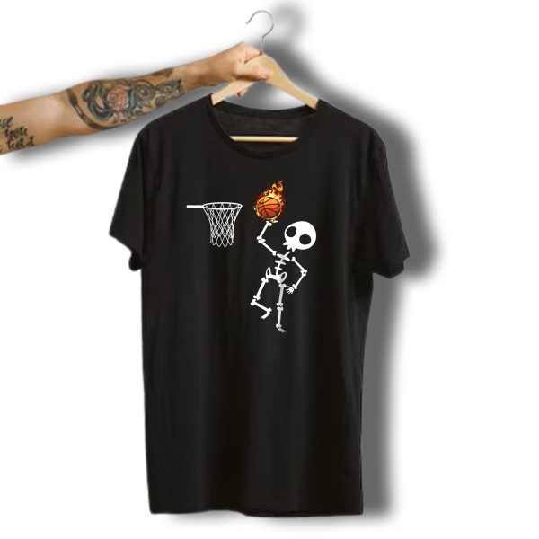 Basketball Skeleton Halloween Skull Dunking Flaming Ball T Shirt 1 t shirt 1