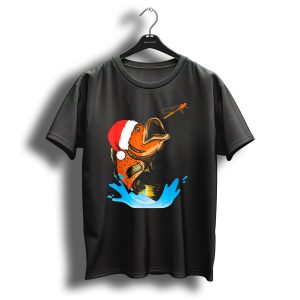 Bass Fishing Santa Hat Splashing Christmas Fish T Shirt