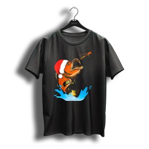 Bass Fishing Santa Hat Splashing Christmas Fish T-Shirt