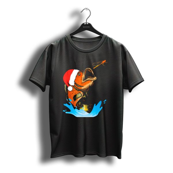 Bass Fishing Santa Hat Splashing Christmas Fish T Shirt t shirt 1