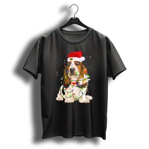 Basset Hound Christmas Lights Santa Hat And Daisy T Shirt
