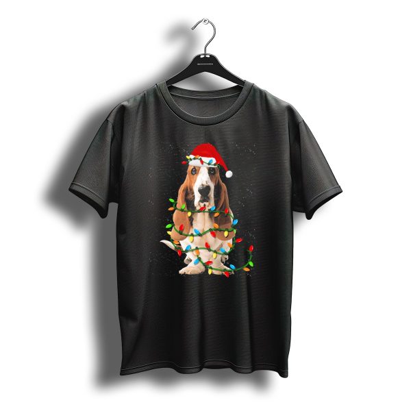 Basset Hound Christmas Lights Santa Hat T Shirt t shirt 1