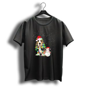 Basset Hound Christmas Lights Snowman Santa Hat T Shirt