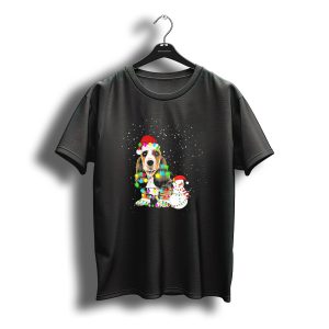 Basset Hound Christmas Lights Snowman Santa Hat T-Shirt