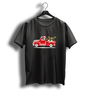 Basset Hound Christmas Red Truck Snowflakes T Shirt