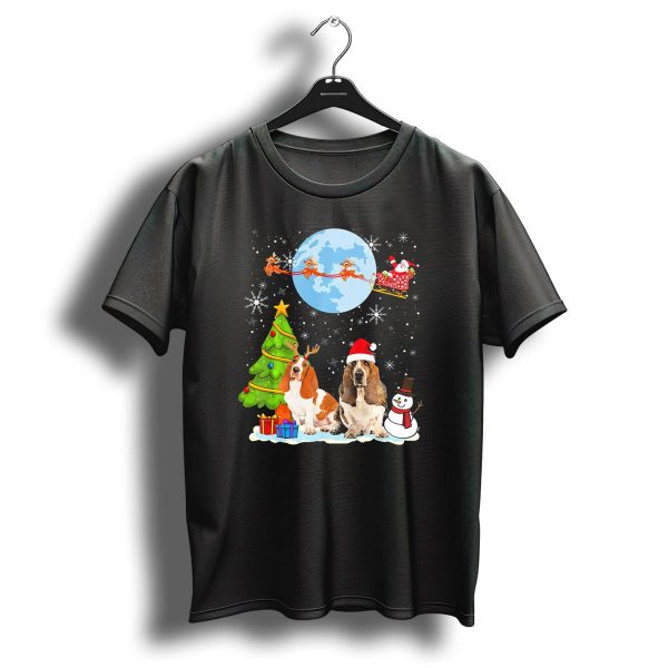 Basset Hound Christmas Santa Reindeer Moon Snowman Tree T Shirt 1 t shirt 1