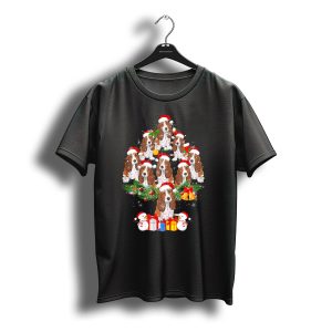 Basset Hound Christmas Tree Santa Hats Snowmen Holiday Gifts T-Shirt