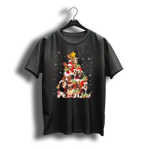 Basset Hound Christmas Tree With Santa Hats And Star T-Shirt