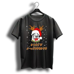 Basset Hound Dog Asl Sign Language Deaf Merry Christmas Holiday Santa Hat Snowflakes T-Shirt