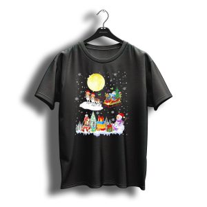 Basset Hound Reindeer Christmas Santa Sled Snowman Gifts Moon Snowflakes T-Shirt