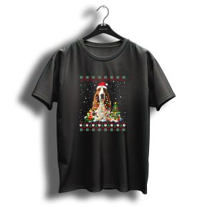 Basset Hound Santa Christmas Tree Lights Snowflakes T Shirt