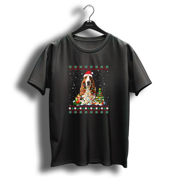 Basset Hound Santa Christmas Tree Lights Snowflakes T Shirt 1 t shirt 1
